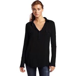 Splendid Black Mixed Media 3/4 Sleeve Henley Top XS